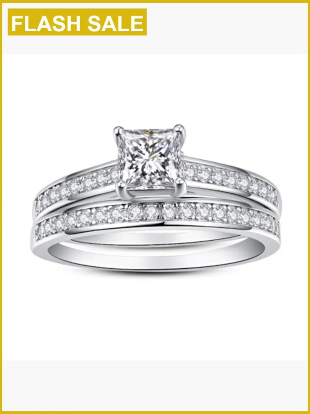 1.35ct Princess Cut CZ Engagement Ring Bridal Set Sterling Silver